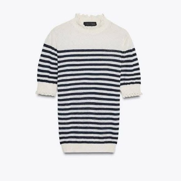 Zara Short Sleeve Stripped Knit Jumper - Picture 3 of 6